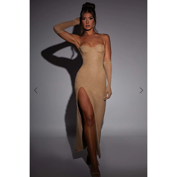 NWT Babyboo Trixie Maxi Dress Gold Sparkle Bodycon Evening Party Size M - Picture 1 of 12